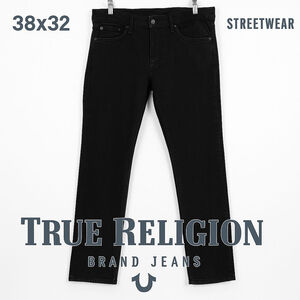 True Religion Rocco Jeans 38x32 Black Relaxed Skinny Flap Pockets Streetwear